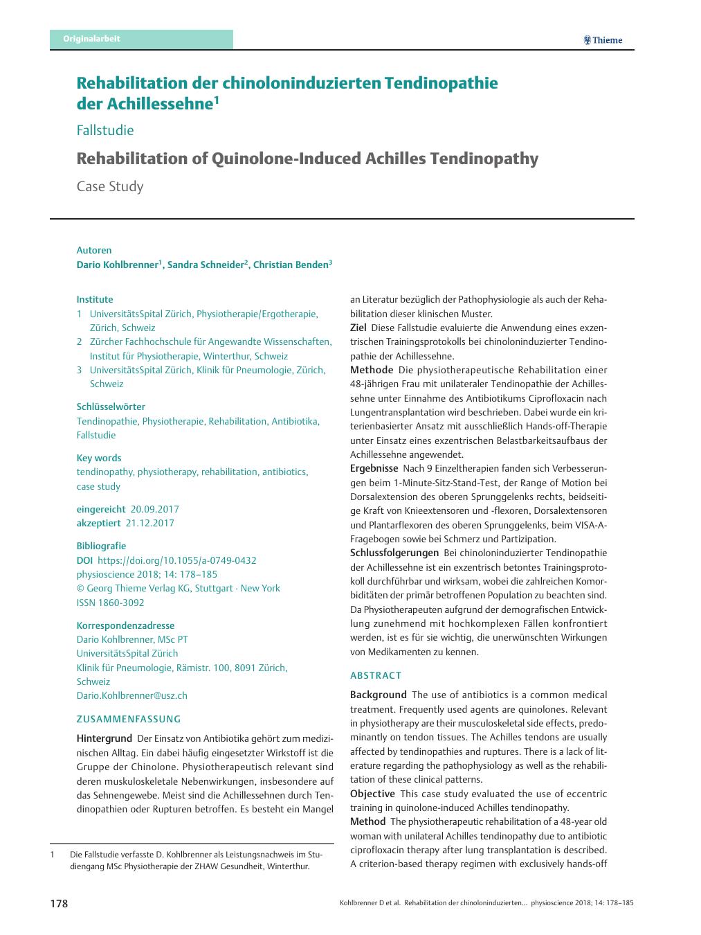 Vorschauseite 1: Rehabilitation der chinoloninduzierten Tendinopathie der Achillessehne