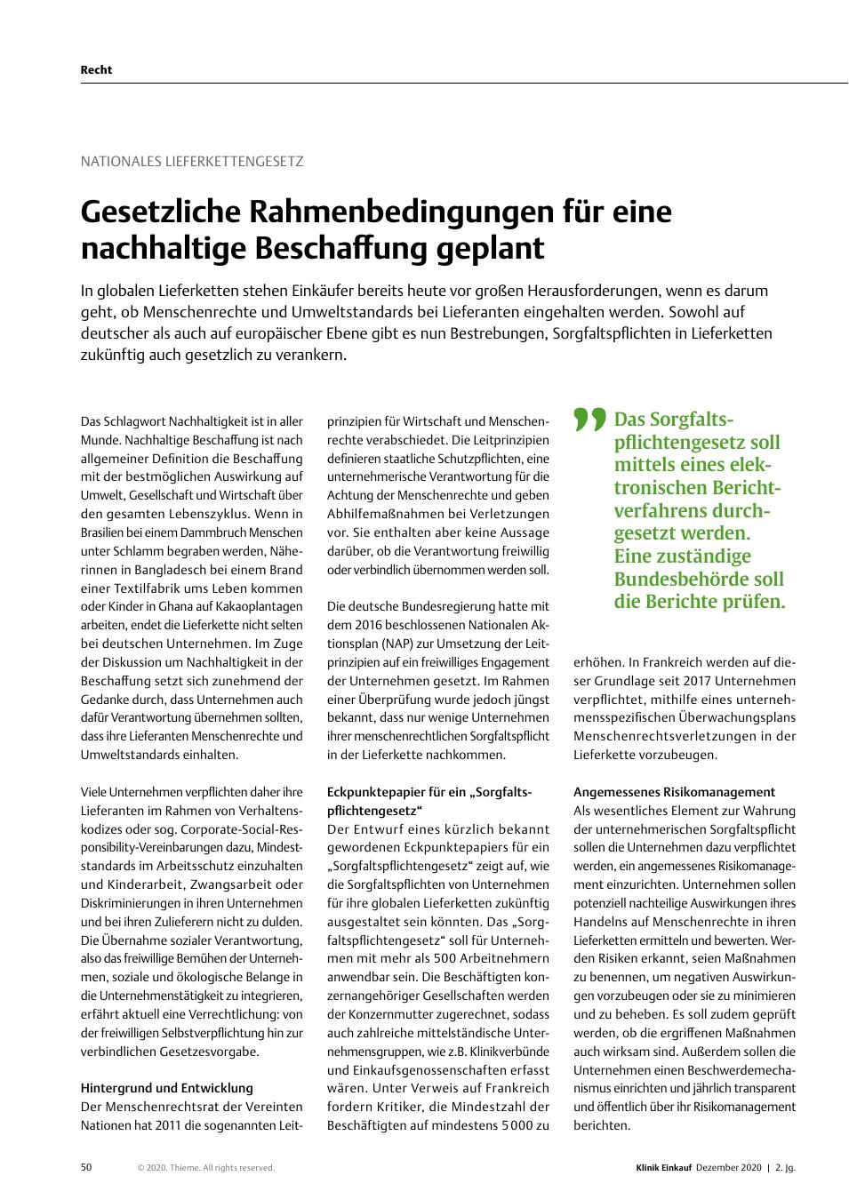 Vorschauseite 1: Nationales Lieferkettengesetz: Gesetzliche Rahmenbedingungen für eine nachhaltige Beschaffung geplant