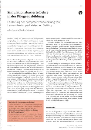 Vorschauseite 1: Simulationsbasierte Lehre in der Pflegeausbildung Förderung der Kompetenzentwicklung von Lernenden im pädiatrischen Setting