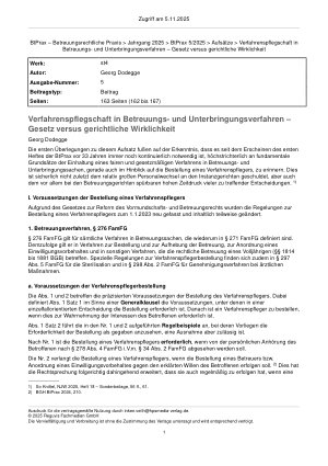 Vorschauseite 1: Verfahrenspflegschaft in Betreuungsund Unterbringungsverfahren – Gesetz versus gerichtliche Wirklichkeit