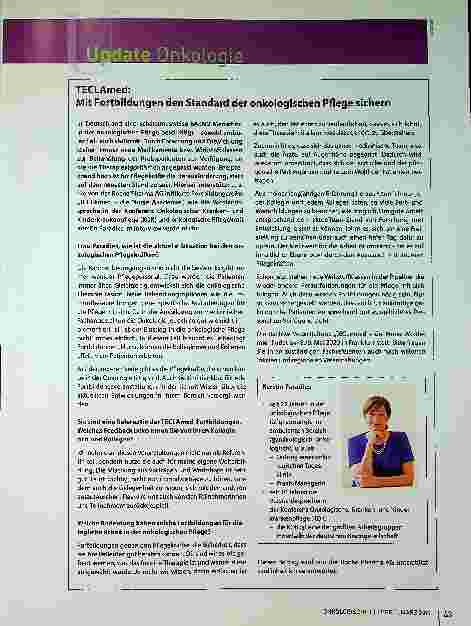Vorschauseite 1: TECLAmed: Mit Fortbildungen den Standard der onkologischen Pflege sichern