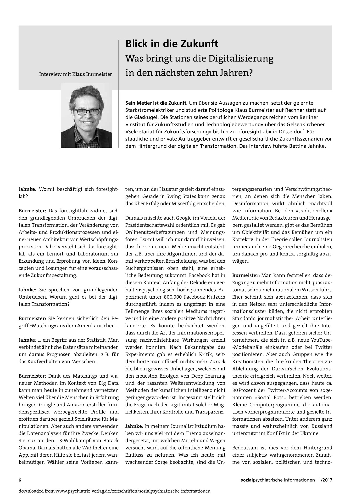 Vorschauseite 1: Blick in die Zukunft. Was bringt uns die Digitalisierung in den nächsten zehn Jahren?