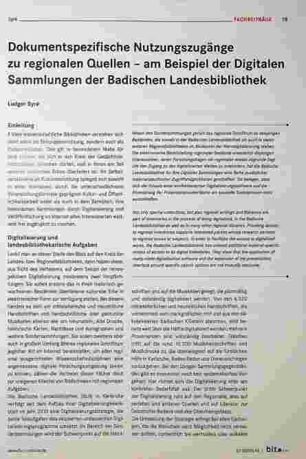 Vorschauseite 1: Dokumentspezifische Nutzungszugänge zu regionalen Quellen - am Beispiel der Digitalen Sammlungen der Badischen Landesbibliothek
