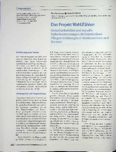 Vorschauseite 1: Das Projekt Wohl. Fühlen Gewaltprävention und sexuelle Selbstbestimmung in (teil)stationären Pflegeeinrichtungen in Niedersachsen und Bremen