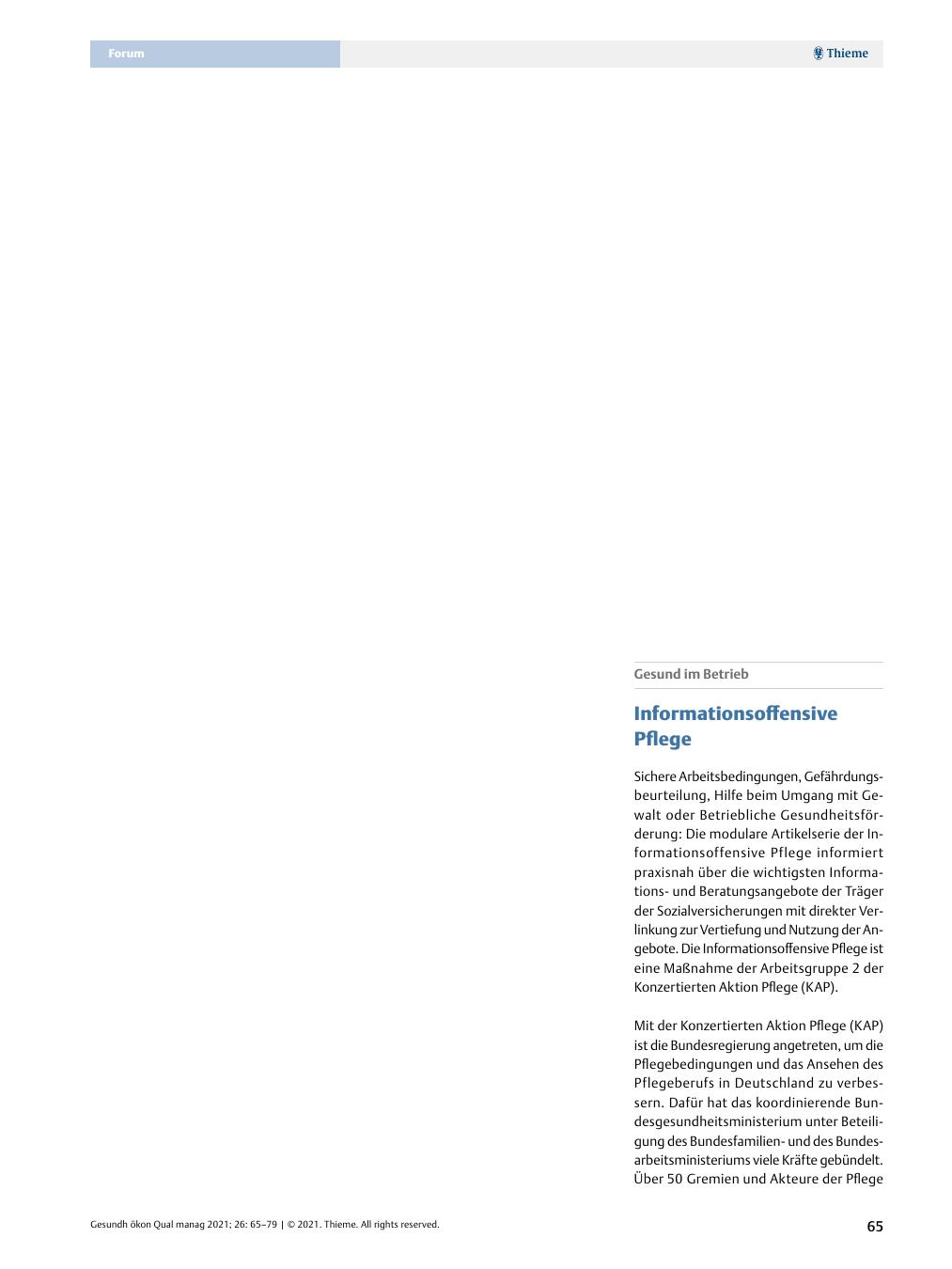 Vorschauseite 1: Gesund im Betrieb? Informationsoffensive Pflege