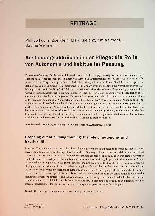 Vorschauseite 1: Ausbildungsabbrüche in der Pflege: die Rolle von Autonomie und habitueller Passung
