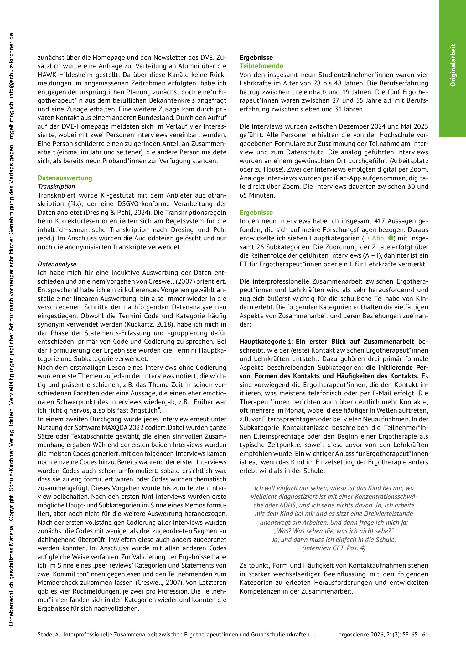 Vorschauseite 4: Interprofessionelle Zusammenarbeit zwischen Ergotherapeut*innen und Grundschullehrkräften in Deutschland – eine qualitativ-explorative Studie