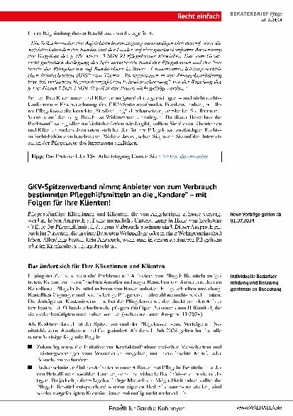 Vorschauseite 3: Beraterbrief Pflege Heft 14-2024