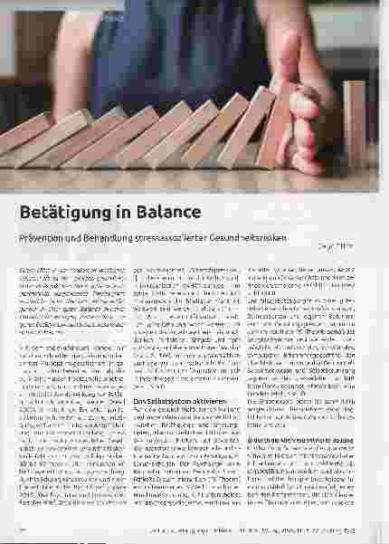 Vorschauseite 1: Betätigung in Balance. Prävention und Behandlung stressassoziierter Gesundheitsrisiken.