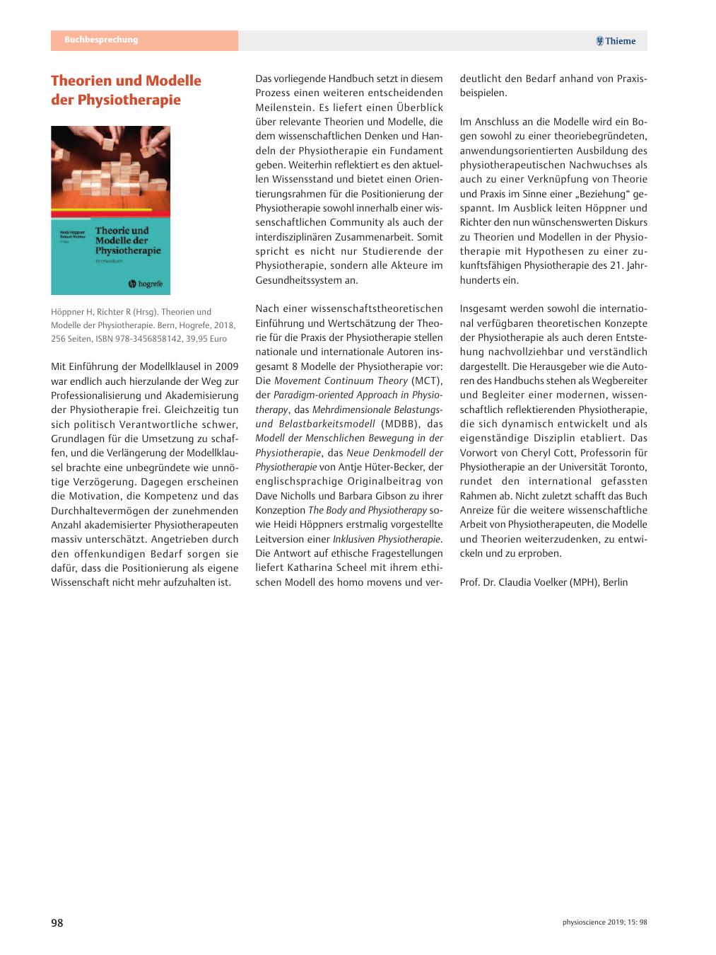 Vorschauseite 1: Theorien und Modelle der Physiotherapie