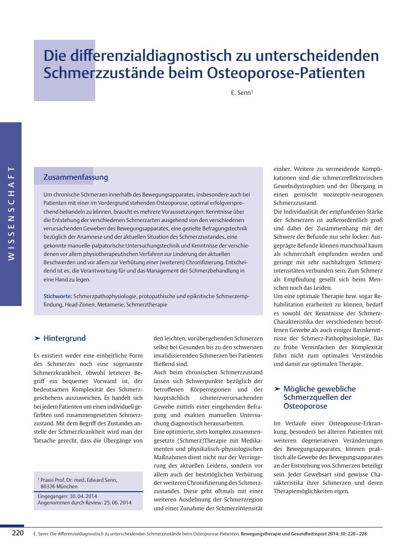 Vorschauseite 1: Die differenzialdiagnostisch zu unterscheidenden Schmerzzustände beim Osteoporose-Patienten