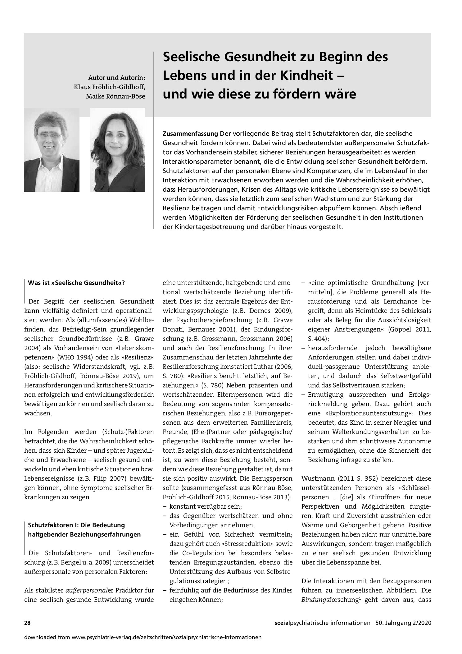 Vorschauseite 1: Seelische Gesundheit zu Beginn des Lebens und in der Kindheit – und wie diese zu fördern wäre