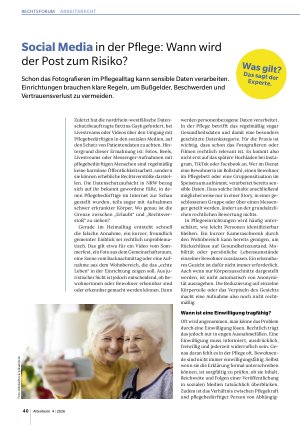 Vorschauseite 1: Social Media in der Pflege: Wann wird der Post zum Risiko?
