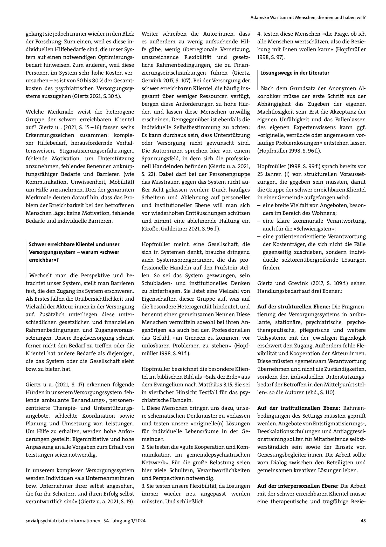 Vorschauseite 2: Was tun mit Menschen, die niemand haben will? Der niedersächsische Lösungsansatz zur gerontopsychiatrischen Versorgung der schwer erreichbaren Klientel