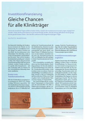 Vorschauseite 1: Investitionsfinanzierung Gleiche Chancen für alle Klinikträger