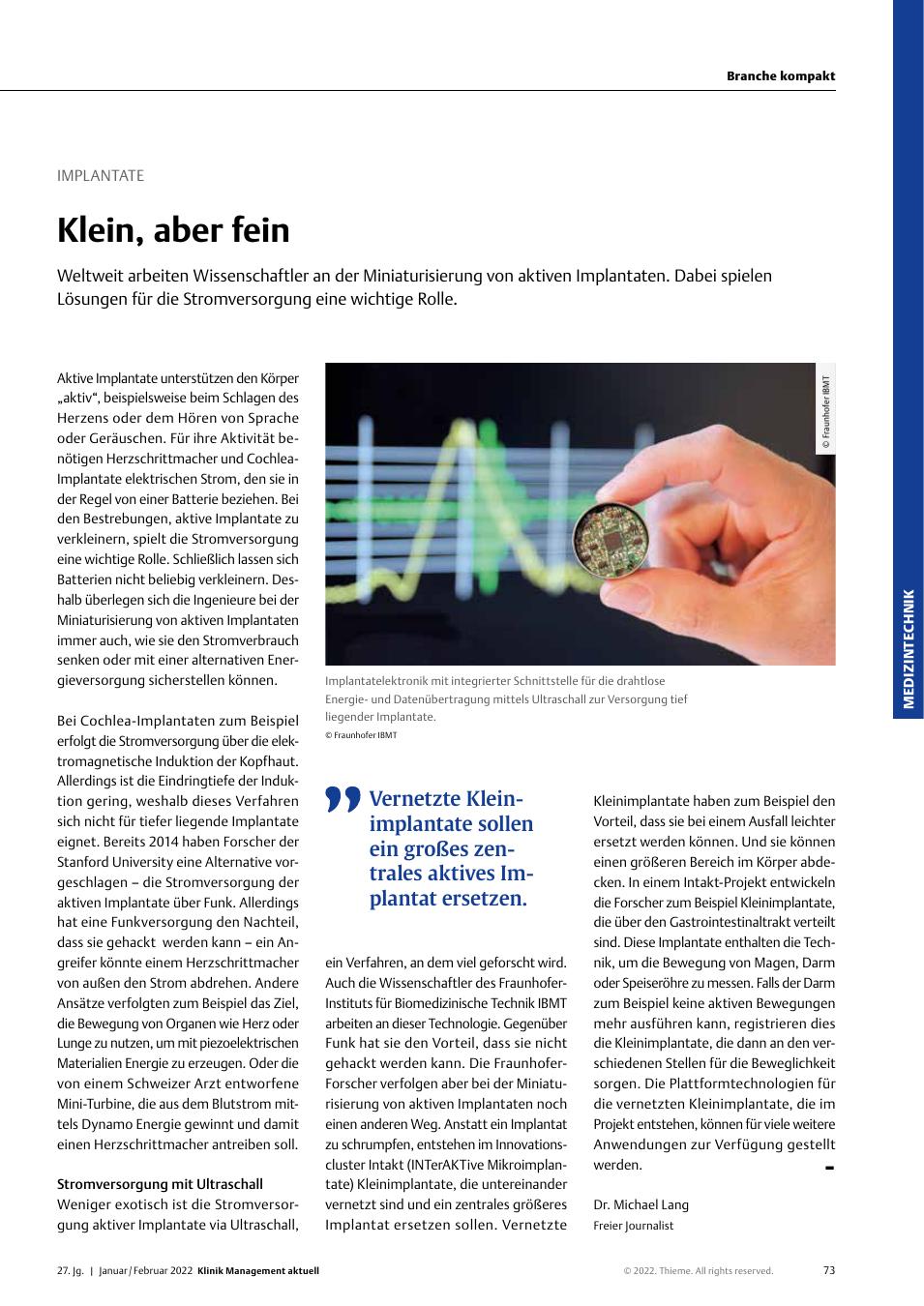 Vorschauseite 1: Implantate: Klein, aber fein