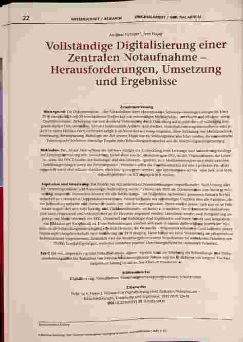 Vorschauseite 1: Vollständige Digitalisierung einer Zentralen Notaufnahme - Herausforderungen, Umsetzung und Ergebnisse