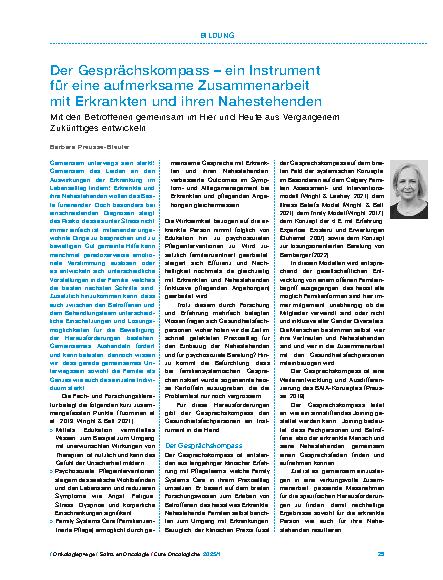 Vorschauseite 1: Der Gesprächskompass – ein Instrument für eine aufmerksame Zusammenarbeit mit Erkrankten und ihren Nahestehenden