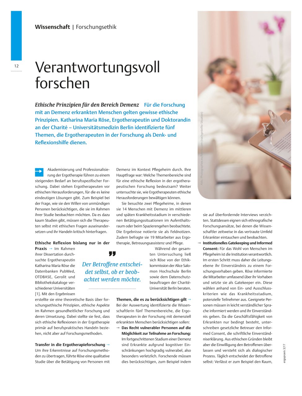 Vorschauseite 1: Ethische Prinzipien für den Bereich Demenz ? Verantwortungsvoll forschen