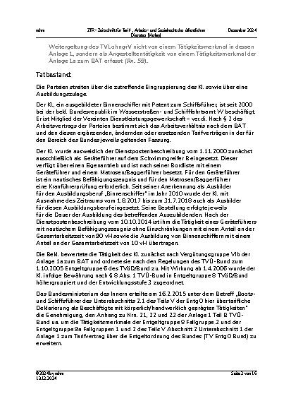 Vorschauseite 2: I. Tarifrecht Eingruppierung – Führer eines Schwimmgreifers – körperlich/handwerklich geprägte Tätigkeiten