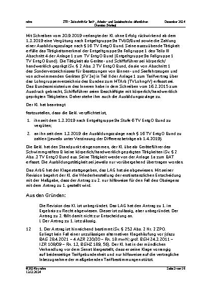Vorschauseite 3: I. Tarifrecht Eingruppierung – Führer eines Schwimmgreifers – körperlich/handwerklich geprägte Tätigkeiten