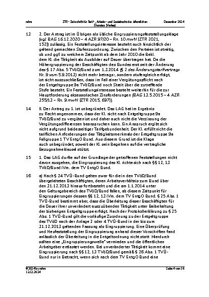 Vorschauseite 4: I. Tarifrecht Eingruppierung – Führer eines Schwimmgreifers – körperlich/handwerklich geprägte Tätigkeiten