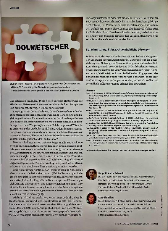 Vorschauseite 3: Wenn eine gemeinsame Sprache fehlt: Hospizund Palliativversorgung von Menschen mit Migrationsgeschichte
