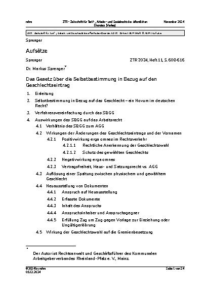Vorschauseite 1: Das Gesetz über die Selbstbestimmung in Bezug auf den Geschlechtseintrag