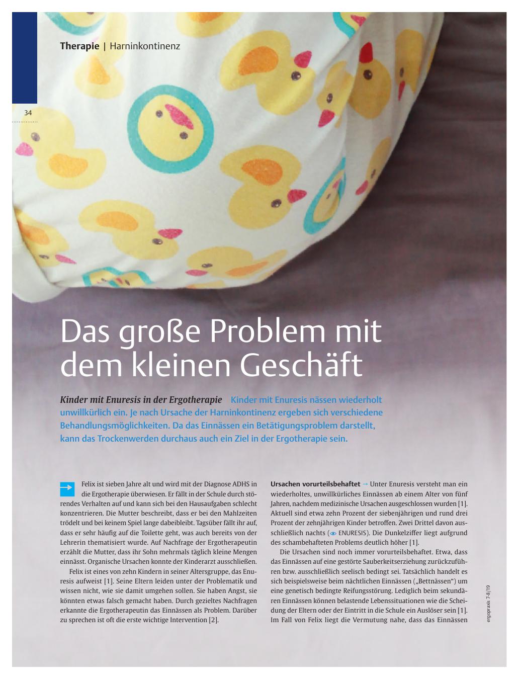 Vorschauseite 1: Das große Problem mit dem kleinen Geschäft? Kinder mit Enuresis in der Ergotherapie