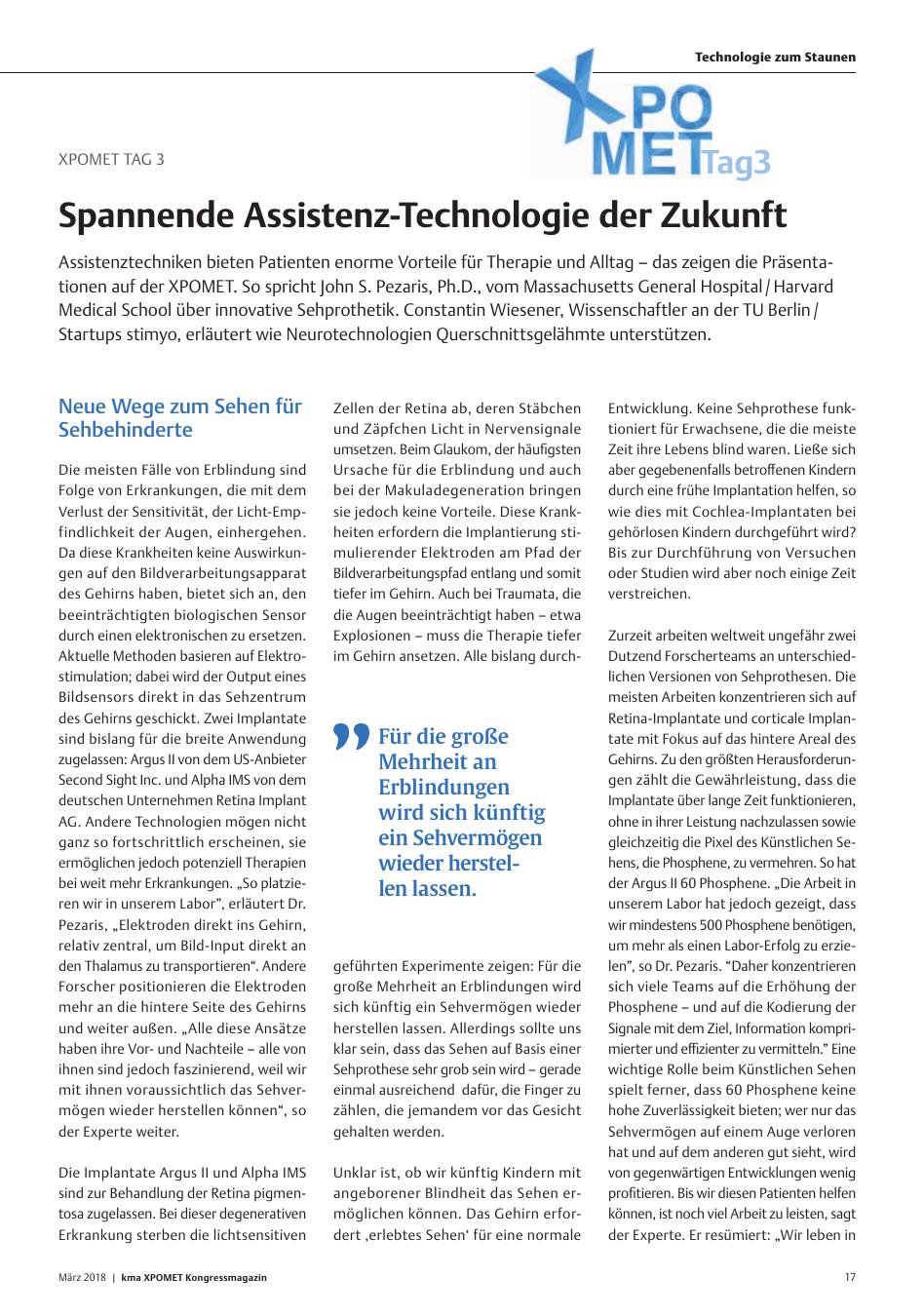 Vorschauseite 1: XPOMET Tag 3: Spannende Assistenz-Technologie der Zukunft