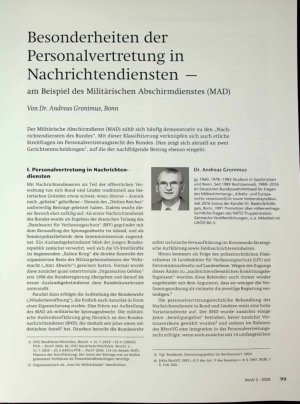 Vorschauseite 1: Besonderheiten der Personalvertretung in Nachrichtendiensten — am Beispiel des Militärischen Abschirmdienstes (MAD)