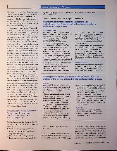 Vorschauseite 3: Alkoholpräventionsangebote für Studierende an Hochschulen - eine Analyse der Einflussfaktoren auf den Implementierungsprozess