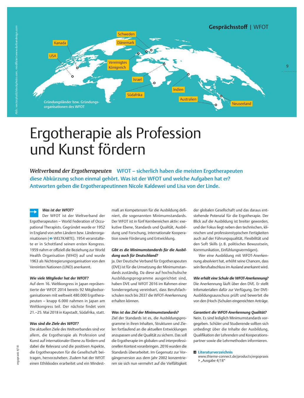 Vorschauseite 1: Weltverband der Ergotherapeuten ? Ergotherapie als Profession und Kunst fördern