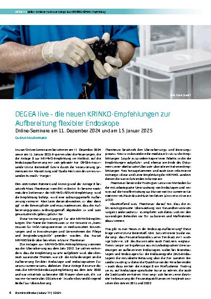 Vorschauseite 1: DEGEA live – die neuen KRINKO-Empfehlungen zur Aufbereitung flexibler Endoskope