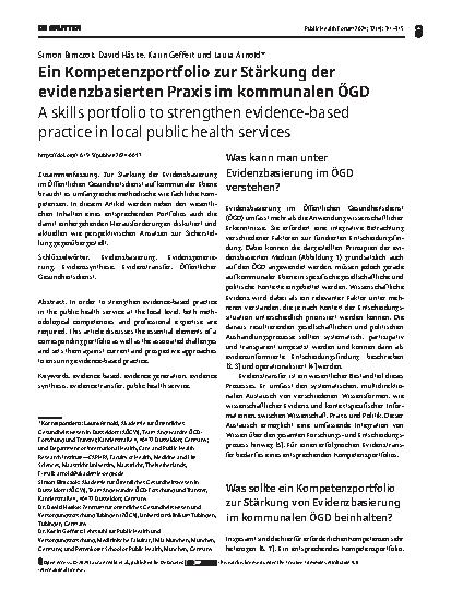Vorschauseite 1: Ein Kompetenzportfolio zur Stärkung der evidenzbasierten Praxis im kommunalen ÖGD