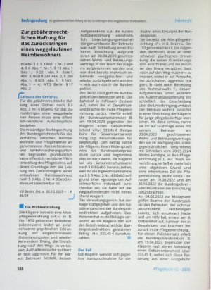 Vorschauseite 1: Zur gebührenrechtlichen Haftung für das Zurückbringen eines weggelaufene Heimbewohners