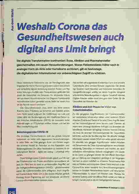 Vorschauseite 1: Weshalb Corona das Gesundheitswesen auch digital ans Limit bringt