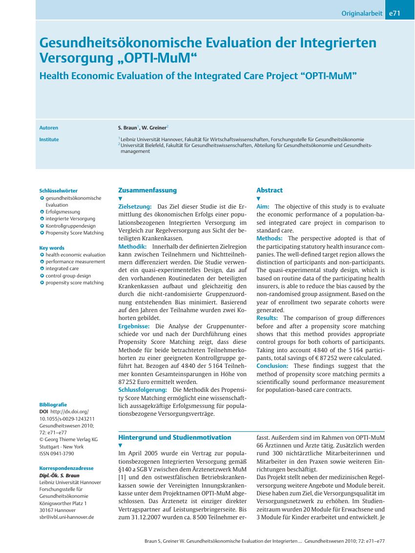 Vorschauseite 1: Gesundheitsökonomische Evaluation der Integrierten Versorgung „OPTI-MuM”
