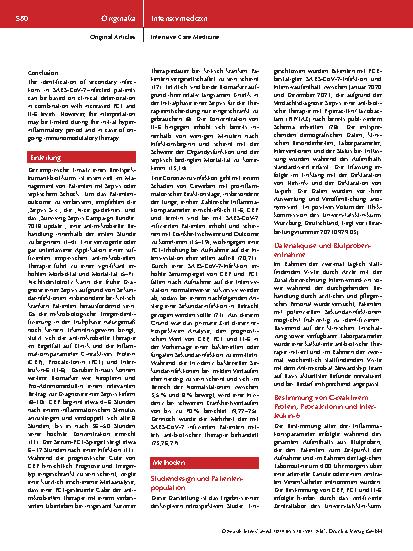 Vorschauseite 3: Antientzündliche Therapie kann die prognostische Aussagekraft entzündlicher Biomarker bei der Erkennung bakterieller Sekundärinfektionen bei Intensivpatienten mit SARS-CoV-2-bedin…