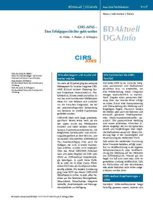 Vorschauseite 1: CIRS-AINS – Eine Erfolgsgeschichte geht weiter