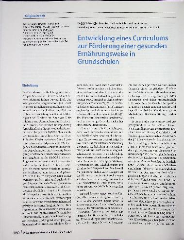 Vorschauseite 1: Entwicklung eines Curriculums zur Förderung einer gesunden Ernährungsweise in Grundschulen