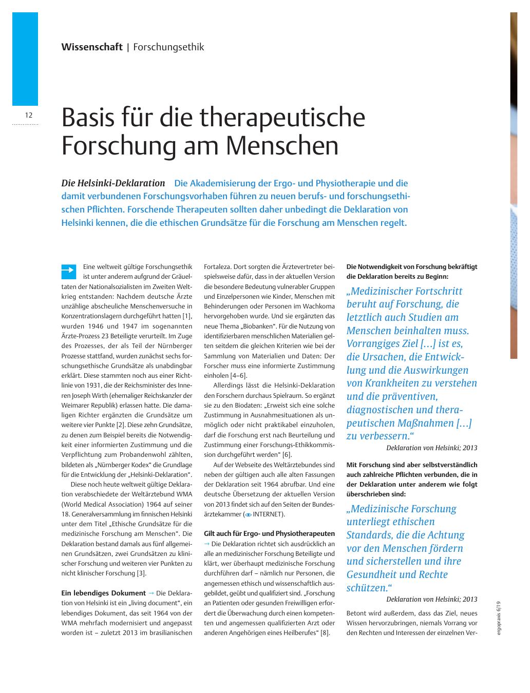 Vorschauseite 1: Basis für die therapeutische Forschung am Menschen? Die Helsinki-Deklaration