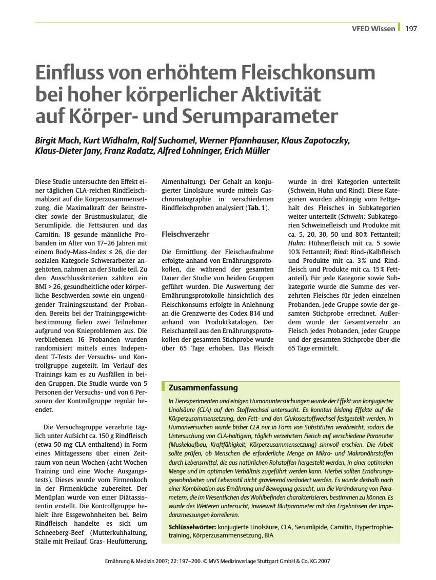 Vorschauseite 1: Einfluss von erhöhtem Fleischkonsum bei hoher körperlicher Aktivität auf Körperund Serumparameter
