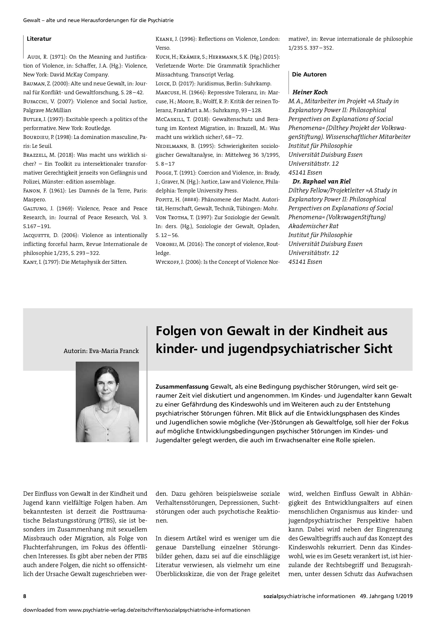 Vorschauseite 1: Folgen von Gewalt in der Kindheit aus kinder- und jugendpsychiatrischer Sicht