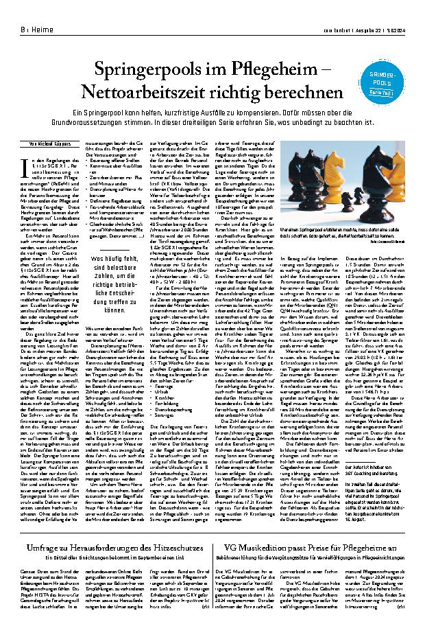 Vorschauseite 1: Springerpools im Pflegeheim – Nettoarbeitszeit richtig berechnen