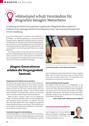 Vorschauseite 1: »Rätselspiel schult Verständnis für Biografien betagter Menschen«