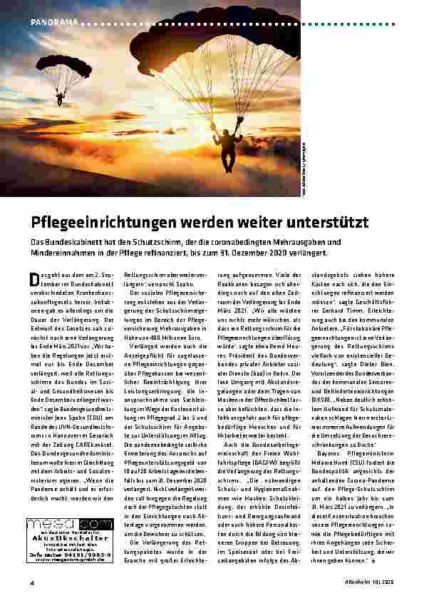 Vorschauseite 1: Pflegeeinrichtungen werden weiter unterstützt.
