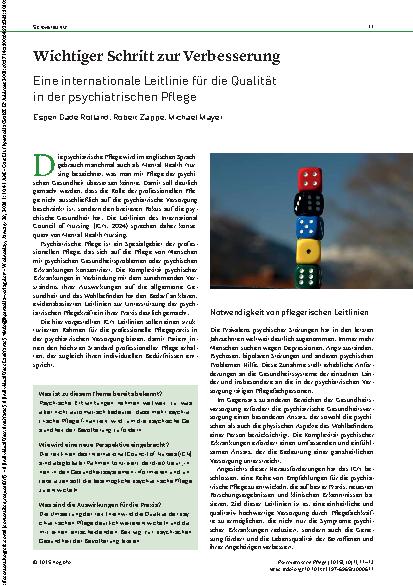 Vorschauseite 1: Wichtiger Schritt zur Verbesserung Eine internationale Leitlinie für die Qualität in der psychiatrischen Pflege