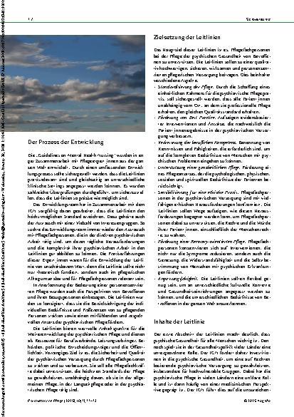 Vorschauseite 2: Wichtiger Schritt zur Verbesserung Eine internationale Leitlinie für die Qualität in der psychiatrischen Pflege
