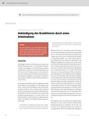 Vorschauseite 1: Ankündigung des Krankfeierns durch einen Arbeitnehmer